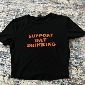 Black Crop Top with Orange Text